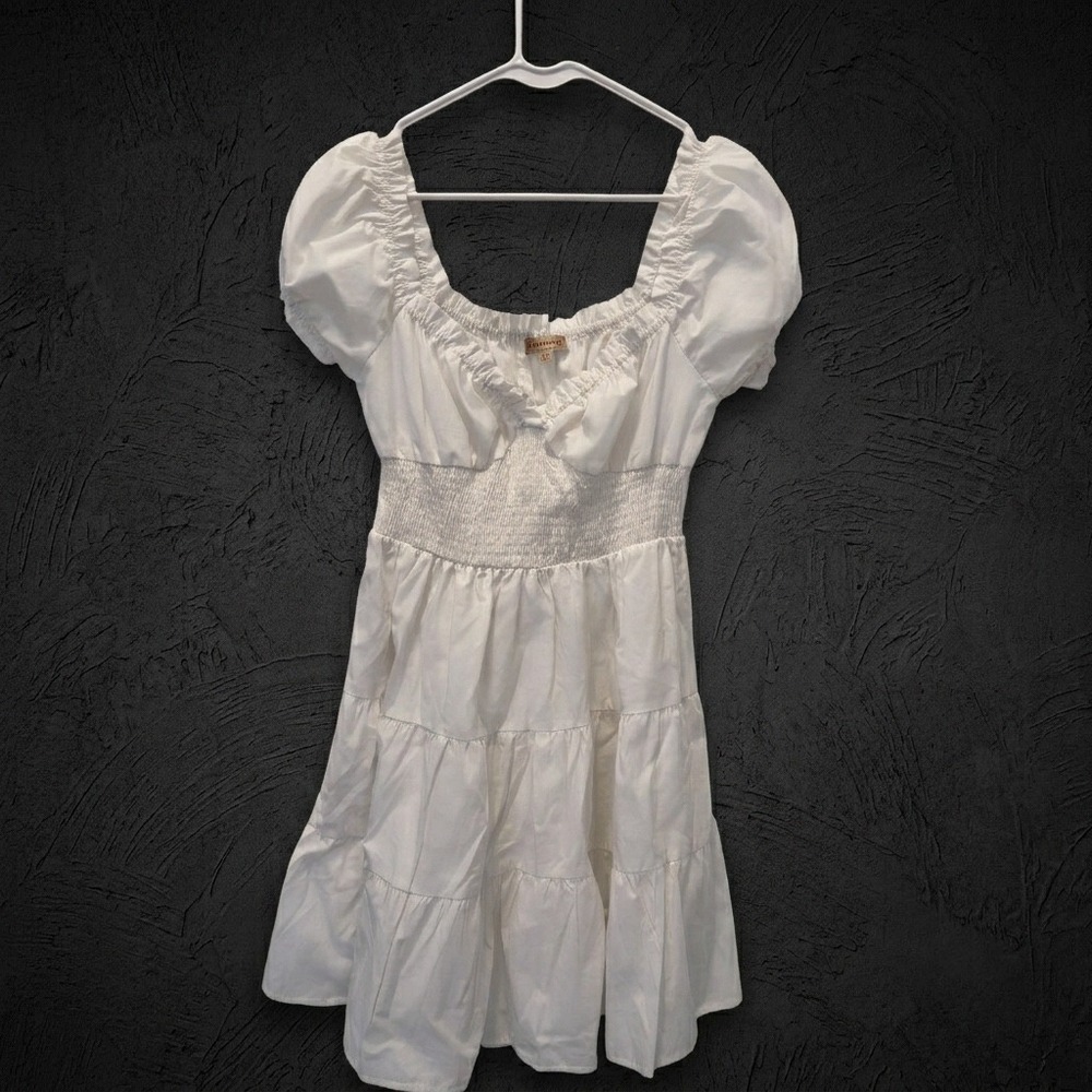 Smocked Tiered‎ Ruffle Cottagecore Prarie Altar'd State Mini Dress Women L White